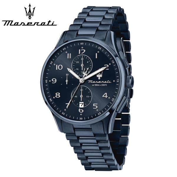 メンズ腕時計 マセラティ ウォッチ ソルパッソ ブルー/ブルー クロノグラフ 42mm SSブレスレ...