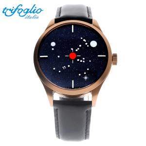 トリフォグリオ オリオン Trifoglio Italia ORION SPAX111RG 星座 ミステリーダイアル 回転文字盤 自動巻き イタリア時計 ローズゴールド ブラックレザー｜gl-branding