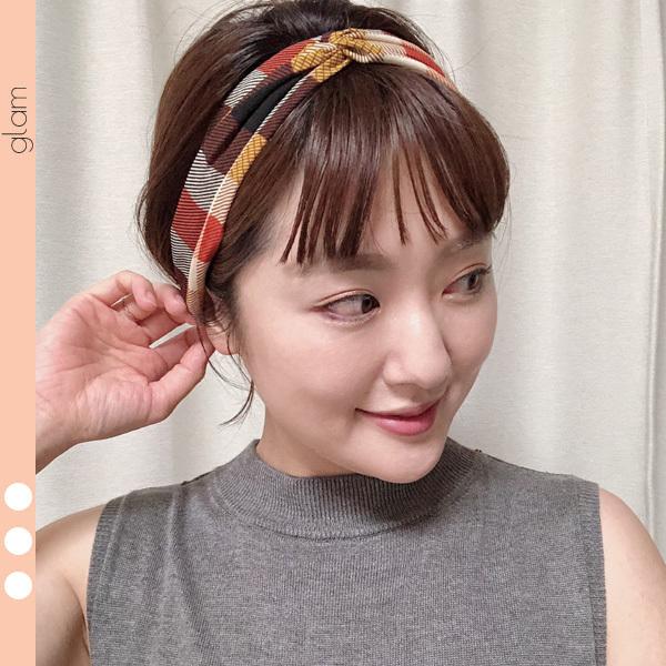 タータンチェック ヘアバンド ねじれ ヘアアクセサリー イエロー グリーン ブラック レッド 夏 ビ...