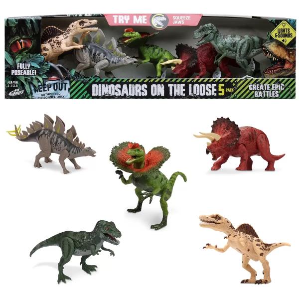 おもちゃ ライト&amp;サウンド付き 恐竜フィギュア5体セット ティラノサウルス, ステゴサウルス, スピ...