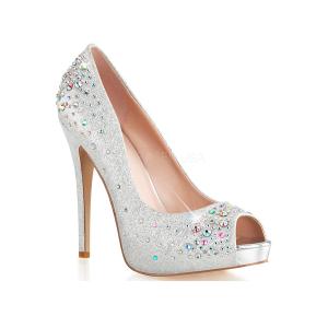 Pleaser プリーザー ] ストーン付きオープントゥパンプス・シルバー