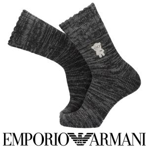 【出庫止5/2】2/6中止EMPORIO ARMANI エンポリオ アルマーニ  毛混 足底すべり止め付き マンガベア刺繍 クルー丈 メンズ ルームソックス 室内用 02345833