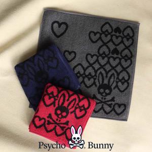 Psycho Bunny サイコバニー HEART BUNNY ハートバニー 綿100％ 日本製  タオルハンカチ ハート 男性 メンズ プレゼント 無料ラッピング ギフト 02442930｜glanage