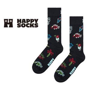 Happy Socks ハッピーソックス Summer Lo-Fi サマーローファイ ブラック クルー丈 ソックス 靴下 メンズ レディース 10240061｜glanage