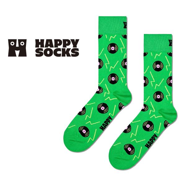 Happy Socks ハッピーソックス Vinyl ビニール レコード グリーン クルー丈 ソック...