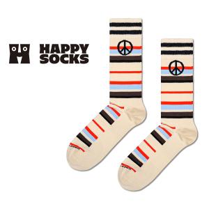 Happy Socks ハッピーソックス Peace Stripe Sneaker ピース＆ストライプ クルー丈 ソックス 靴下 メンズ レディース スポーツ ト10240106｜glanage