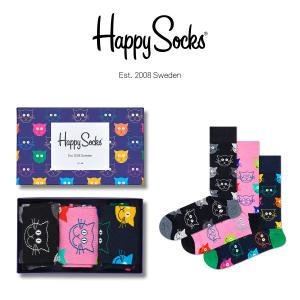 Happy Socks ハッピーソックス  MIXED CAT  3足組 ギフトセット 綿混 クルー丈 ソックス 靴下 GIFT BOX 紳士 レディース 女性 婦人 11140001 ギフト