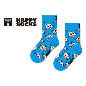 Happy Socks ハッピーソックス Kids Cat  キャット 猫 どうぶつ柄 子供 クルー丈 ソックス 靴下 KIDS ジュニア キッズ 12240011｜glanage