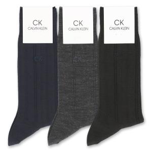 Calvin Klein カルバン クライン ビジネスソックス クルー丈 抗菌防臭 毛混 変形リブ柄 2565-566