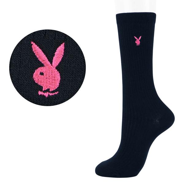 PLAYBOY スクールソックス【28cm丈】ワンポイント片面刺繍 プレイボーイ クルーソックス 靴...