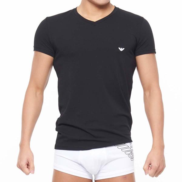 EMPORIO ARMANI ストレッチコットン Vネック 半袖 Tシャツ アンダーシャツ 無地 ブ...