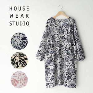 HOUSE WEAR STUDIO ハウスウェアスタジオ  ポリエステル100％ ポリエステルニューブッチャー インプレッション柄 割烹着 後結び レディース エプロン 70372217｜glanage