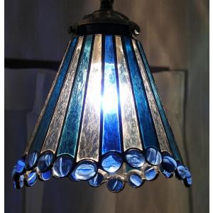 青い天使の花のランプ6面体 ステンドグラス 照明 ランプ ペンダント