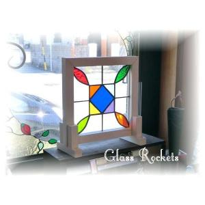 ステンドグラス　ローズガラスのパネル(スタンド付) アンティークガラス ステンドグラス 窓 ドア パネル rose ローズ