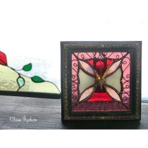 アンティーク ステンドグラス 時計 薔薇 置き、壁掛け兼用 : ステンド