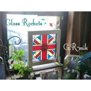 アンティーク ステンドグラス 時計 薔薇 置き、壁掛け兼用 : ステンド