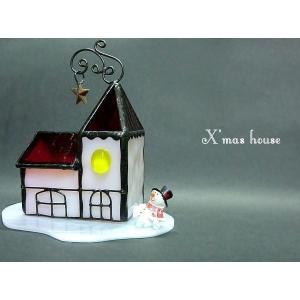 X'mas house クリスマス LEDキャンドル ステンドグラス