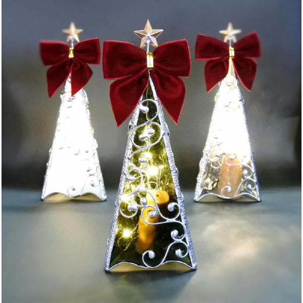 小振りな大人のクリスマスツリーランプ　X&apos;mas LEDライト ステンドグラス ランプ