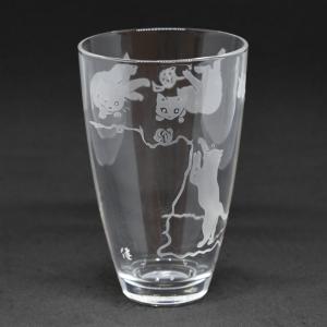 サンドブラストガラス ロックグラス 猫たちの探検隊 : ガラス工房