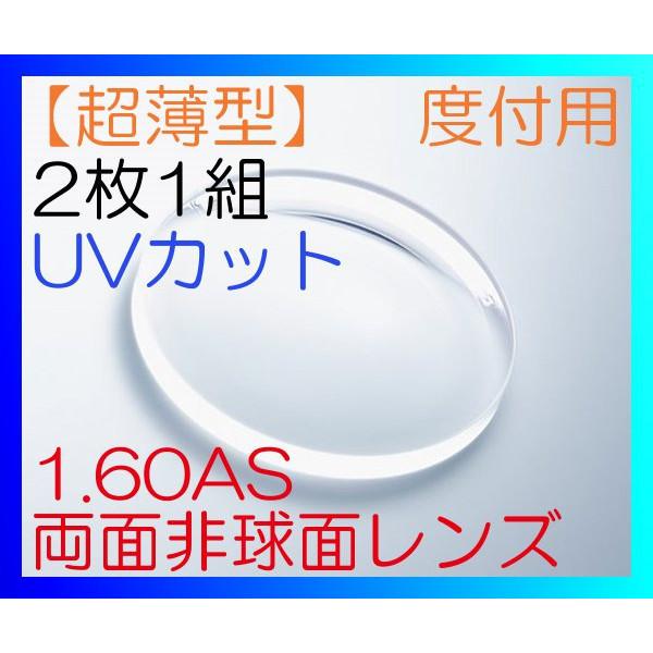 【オプション用】1.60両面非球面タイプ UVカット付き 超高屈折薄型レンズ 撥水コート付き 2枚1...