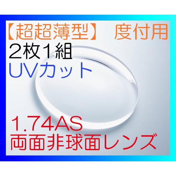 【オプション用】1.74両面非球面タイプ UVカット付き 超高屈折薄型レンズ 撥水コート付き 2枚1...