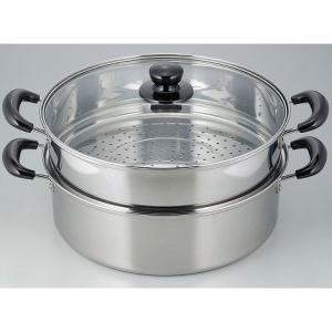 だんらん ステンレス製 ガラス蓋付 2段蒸し器 26cm H-5875 ( 1個入
