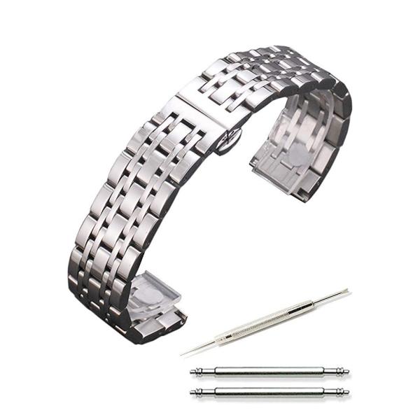 腕時計 ステンレス ベルト 時計 鏡面 七連 ワンプッシュ式 ブレスレット 直カン 18mm 20m...