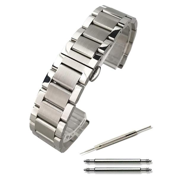 腕時計 ステンレス ベルト 時計 真ん中つや消し × ポリッシュ プッシュ式 ブレスレット 直カン ...