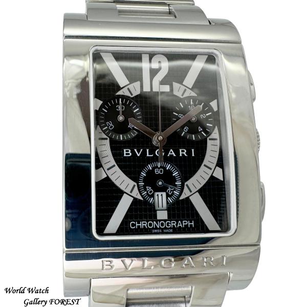 ブルガリ レッタンゴロ RTC49S クロノグラフ 中古 クオーツ 黒 外装仕上げ メンズ腕時計
