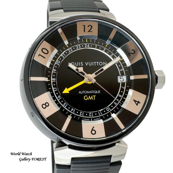 ルイ・ヴィトン タンブール インブラック GMT Q113K 自動巻き 中古 メンズ腕時計 OH済み