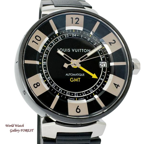 ルイ・ヴィトン タンブール インブラック GMT Q113K 自動巻き 中古 メンズ腕時計 ブラック...