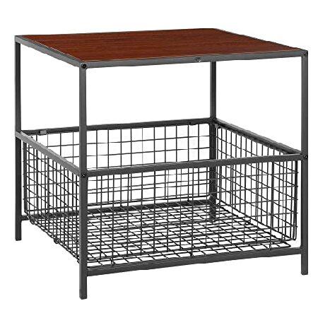 SUPER DEAL 2 Tier Square End Table with Mesh Stora...