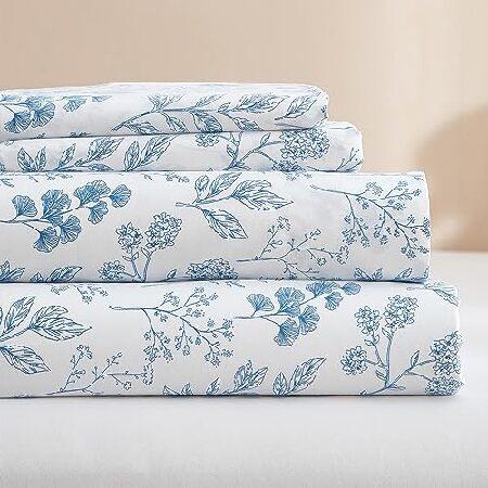 Blue Floral King Sheets Set 4 Piece Cooling Beddin...
