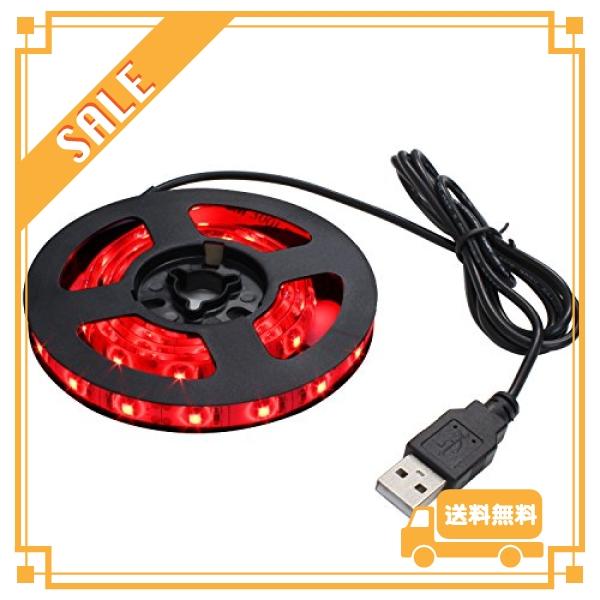 Kaito Denshi(海渡電子) USB LEDテープライト 防水 赤色 1チップ (白ベース)...