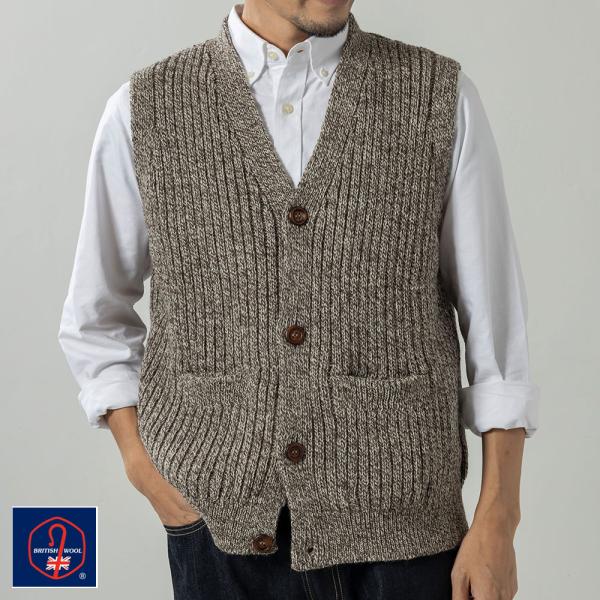 英国製 メンズ リブ編み ベスト ウール ブリティッシュウール ニットベスト　JM COOPER/ジ...