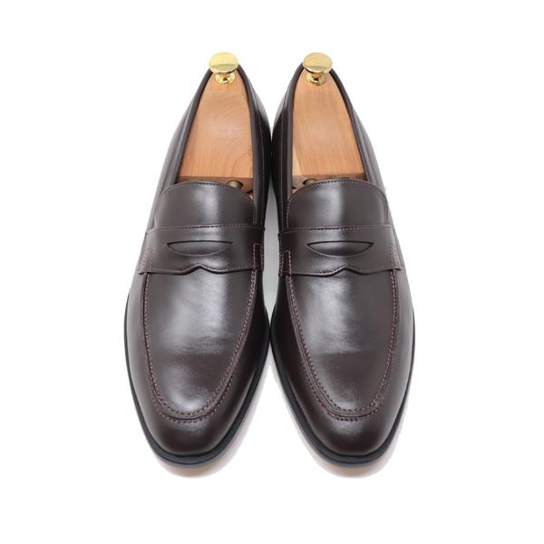 GLENFORD ハンドメイド 本革 スムース ローファー スリッポン マッケイ製法 ダークブラウン...