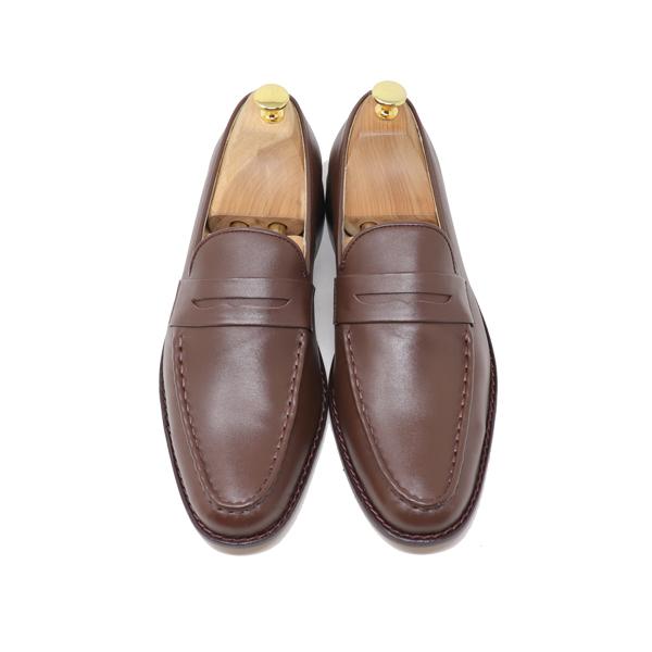 GLENFORD 本革 スムース ローファー スリッポン ハンドメイド メンズ ブラウン 革靴 30...