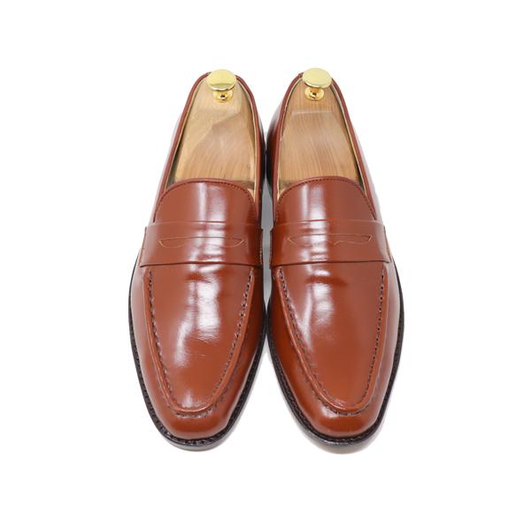 GLENFORD 本革 スムース ローファー スリッポン ハンドメイド メンズ ライトブラウン 革靴...