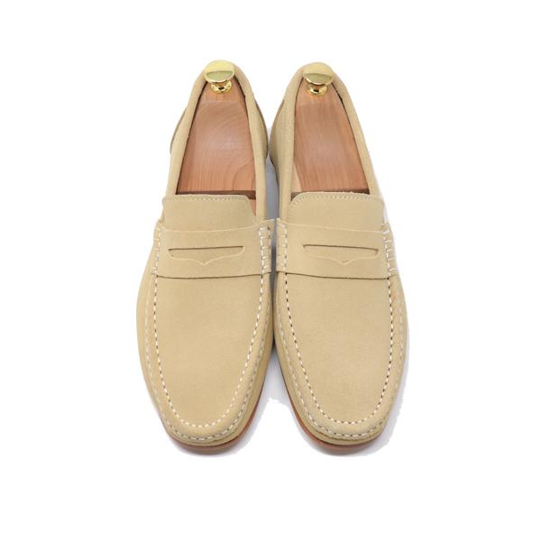 GLENFORD ハンドメイド 本革 カラー スエード メンズ ローファー マッケイ製法 ベージュ ...