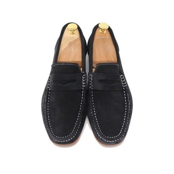 GLENFORD ハンドメイド 本革 カラー スエード メンズ ローファー マッケイ製法 ブラック ...