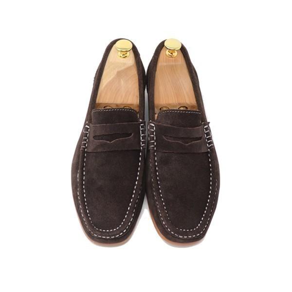 GLENFORD ハンドメイド 本革 カラー スエード メンズ ローファー マッケイ製法 ダークブラ...