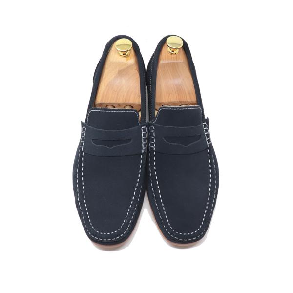 GLENFORD ハンドメイド 本革 カラー スエード メンズ ローファー マッケイ製法 ダークネイ...