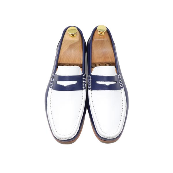 GLENFORD ハンドメイド 本革 ローファー マッケイ製法 スリッポン 紳士靴 スムース ネイビ...