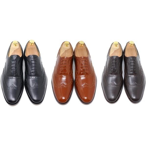 GLENFORD 本革 ウィングチップ マッケイ製法 ハンドメイド メンズ ビジネスシューズ ブラッ...