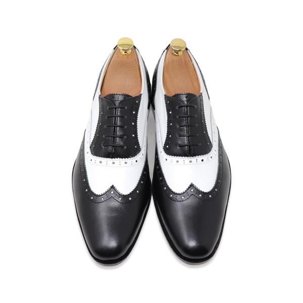 GLENFORD 本革 マッケイ製法 ウィングチップ バイカラー ブラック ホワイト オックスフォー...