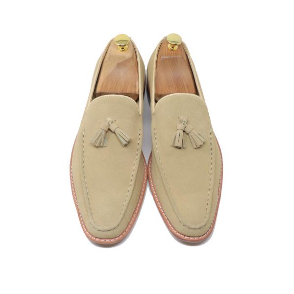 GLENFORD 大流行 本革 スエード マッケイ製法 タッセル ローファー ベージュ B カラース...