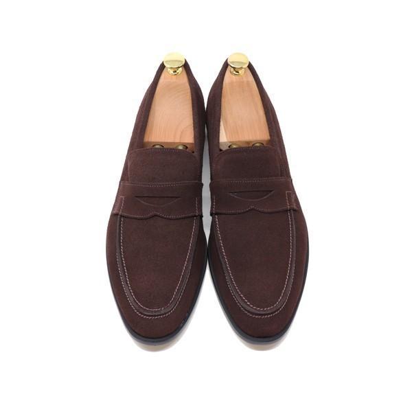 GLENFORD ハンドメイド 本革 スエード ローファー スリッポン マッケイ製法 ダークブラウン...