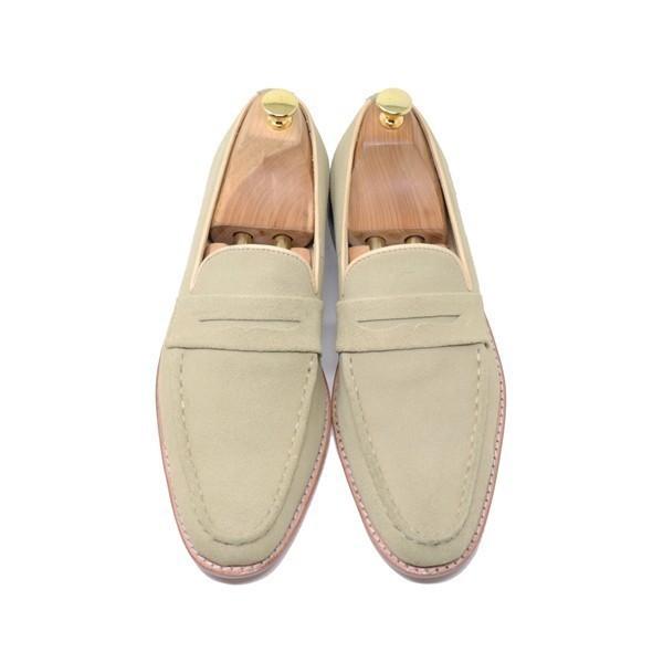 GLENFORD 本革 スエード ローファー スリッポン ハンドメイド マッケイ製法 ベージュ A ...