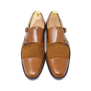 GLENFORD 本革 スエード ダブル モンクストラップ ビジネスシューズ