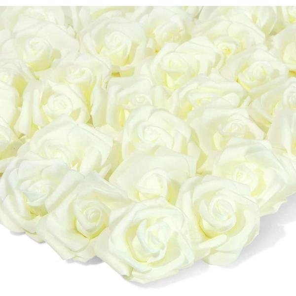 100 パック人工バラ 造花 インテリア バラの花の頭 完璧な結婚式の装飾 ベビーシャワー 花束 工...